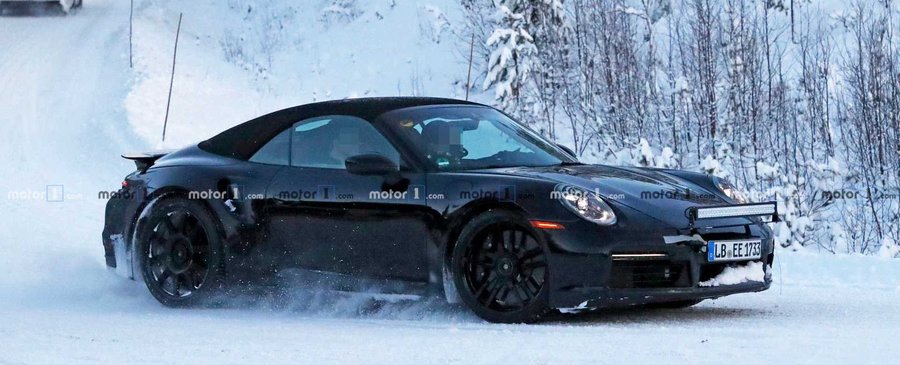 2020 Porsche 911 Turbo S Cabrio Spied Sliding Through Snow